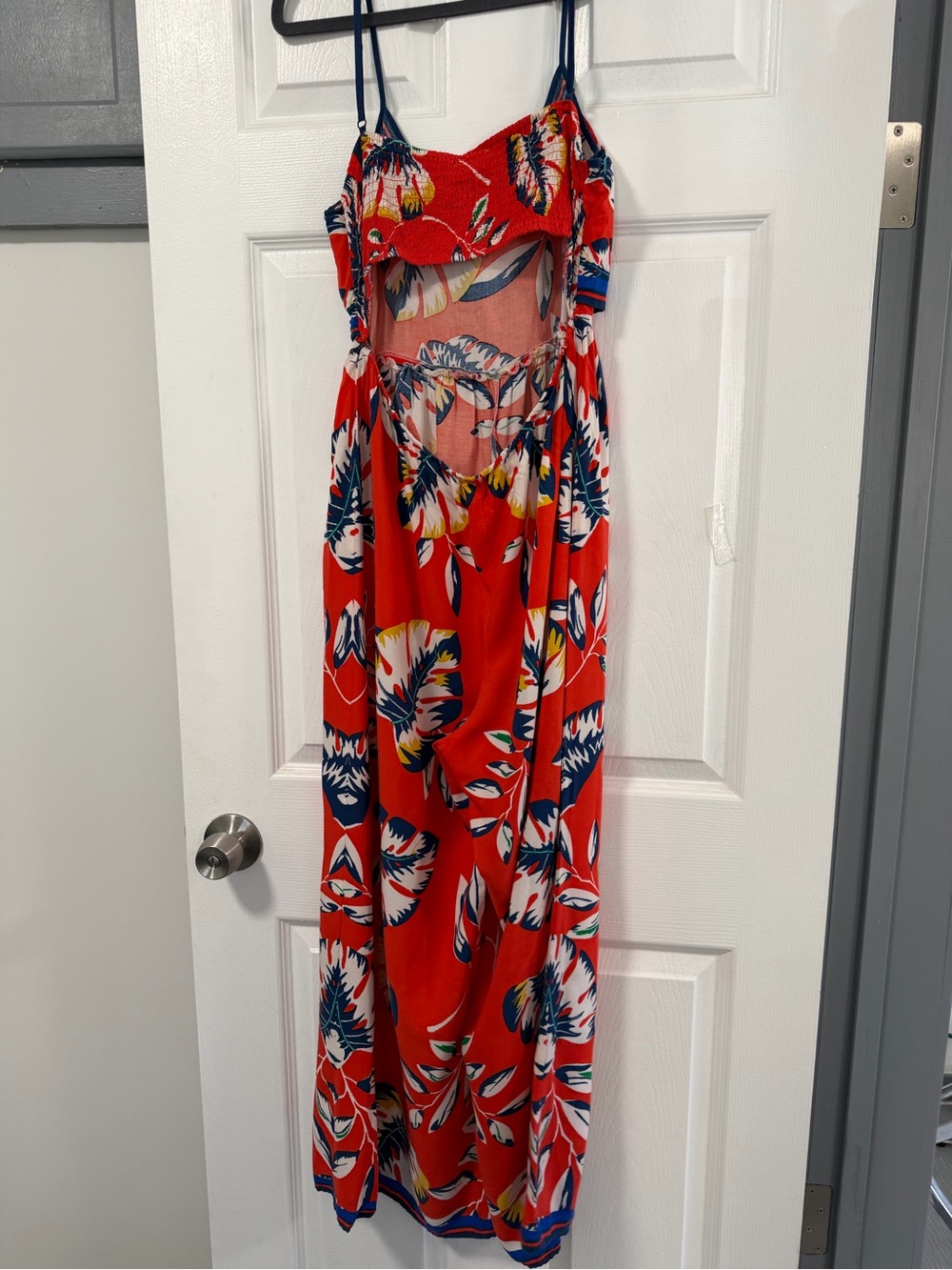 Flying Tomato Tropical Floral Wide Leg Jumpsuit Large Cutout Tie Front Red Boho - Picture 11 of 11